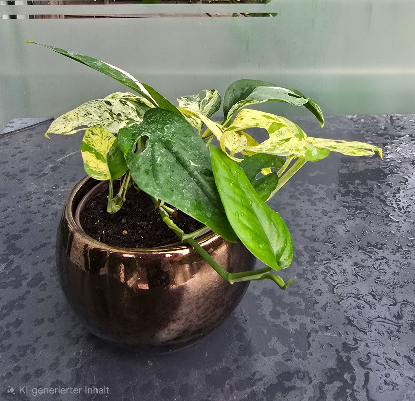 Pflanzen & Samen: Hübsche Epipremnum 'Marble' Variegata Inkl. Übertopf – Gebraucht aus Aarburg von Glitzerschein 4