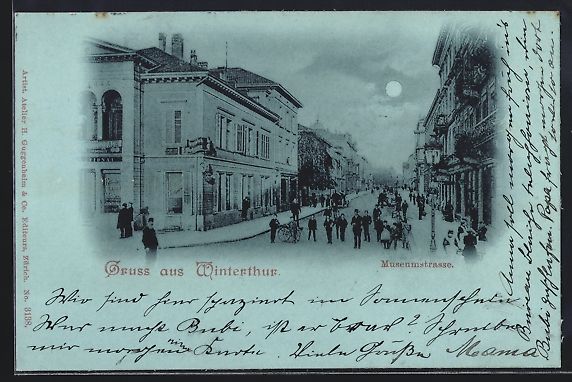 Cartoline postali: Mondschein-AK Winterthur, Museumstrasse  – Usato da Berlin venduto da bartko-reher