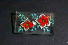 Vintage BROSCHE, Kunstharz,Blumen, handbemalt, um 1970