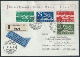 Flugpost Schweiz 1934 Zürich Wien Loeben Luftpost