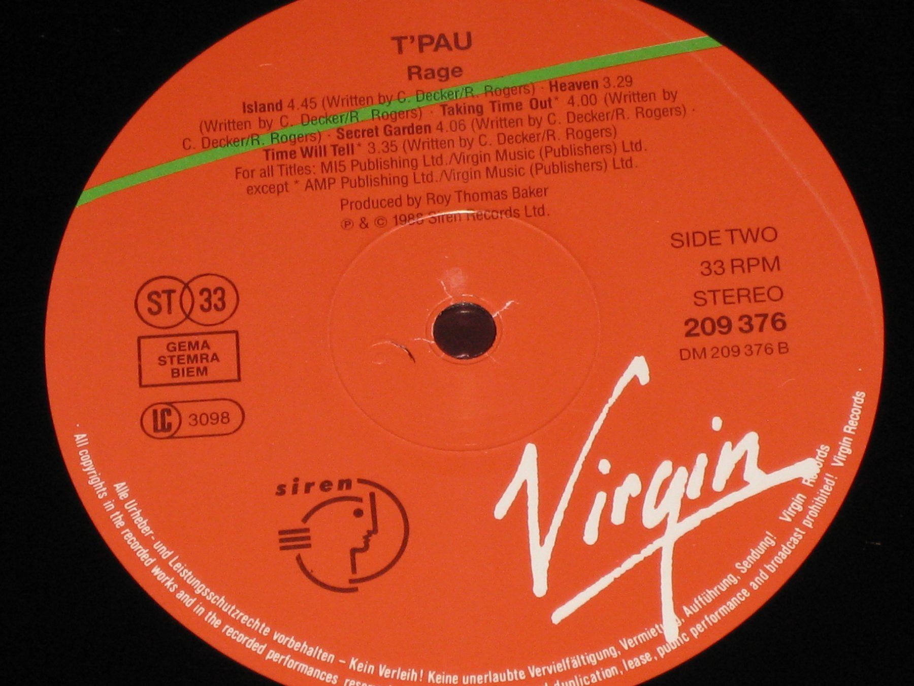 Dischi in vinile: LP - T'PAU - RAGE – Usato da Steckborn venduto da Quo7 1