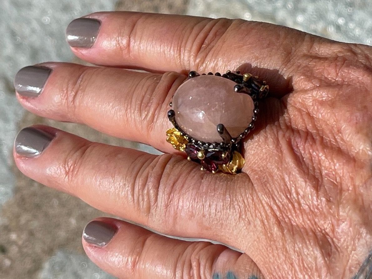 Llan Valls Joies Ringe: 💥Natural Morganite Cabochon SS925 & Gold Statement Ring🌟 – Neu (gemäss Beschreibung) aus Birsfelden von Brut 3