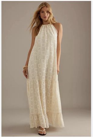 Y.A.S. Boho Eyelet Maxi Dress – Cream/Off-White – Size L