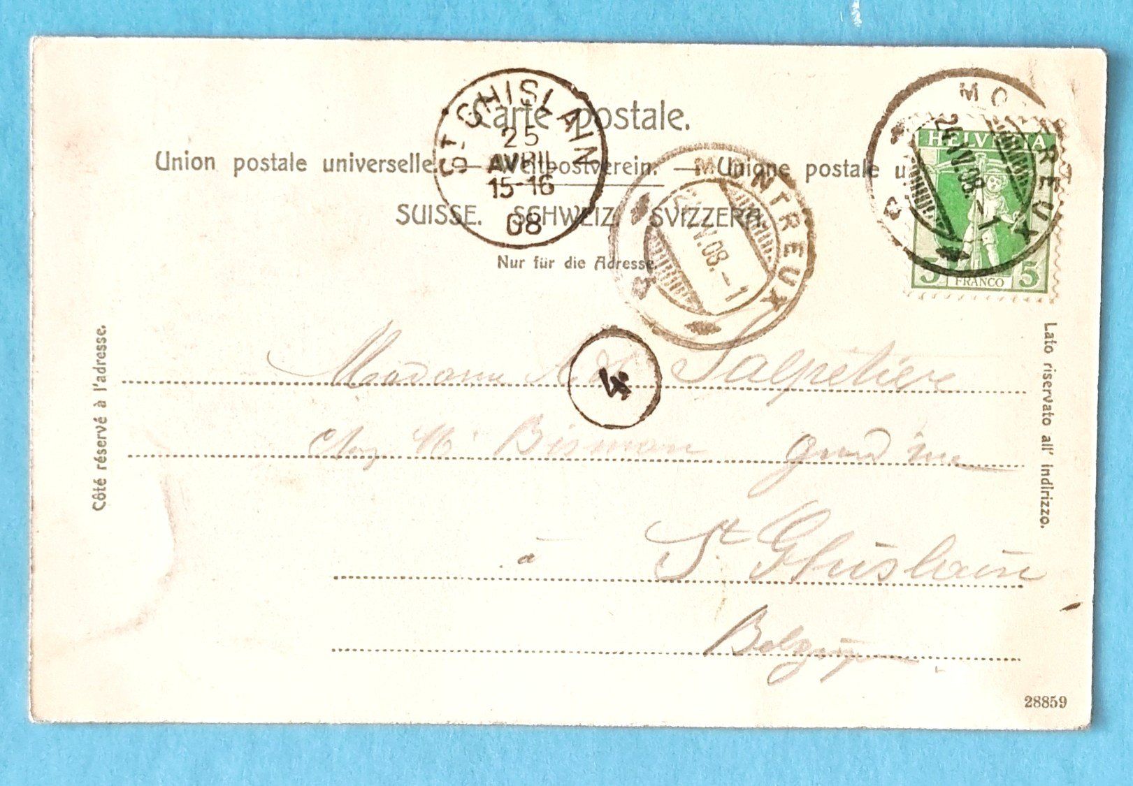 Cartoline postali: Les Avants - Gare MOB - Mondschein - 1908 – Usato da Rothrist venduto da RROENK 1