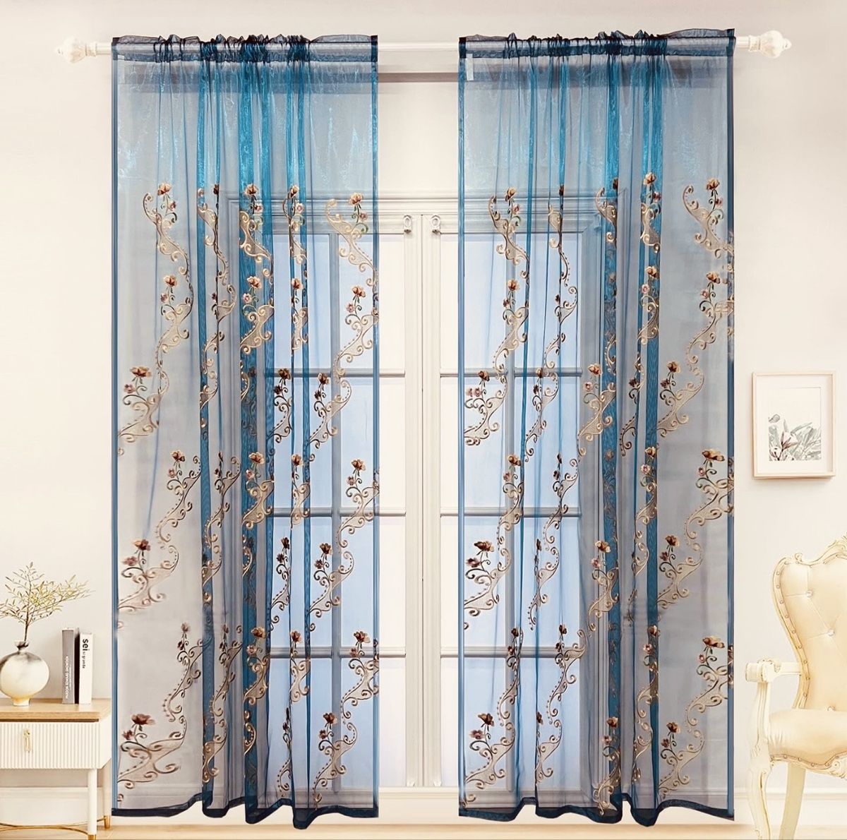 Tende: Tende trasparenti ricamate blu con occhielli set 2 pezzi – Nuovo (secondo la descrizione) da Volketswil venduto da mau_9pxs