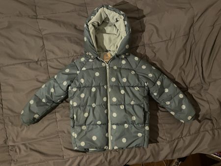 Warm Winter Jacket for Girls, Size 128, Polka Dots, Grey