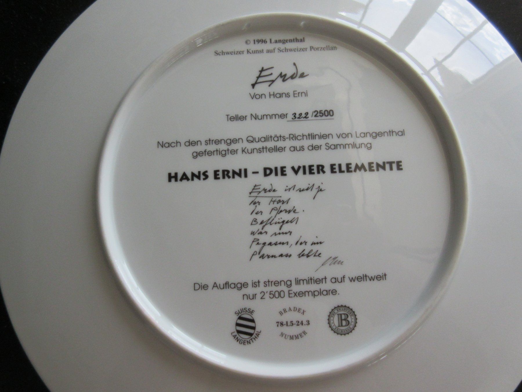 Teller: Hans Erni -Teller ERDE aus DIE 4 ELEMENTE  28 cm.Durchmesser – Neu (gemäss Beschreibung) aus Weinfelden von Kunst2010 2