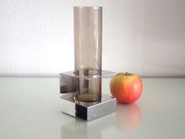 Franke Vase Mid Century Chromstahl Rauchglas Glas Sarnen ?