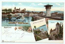 3-Bild-LITHO Rapperswil - Dampfschiff - 1904 gel. nach Stäfa