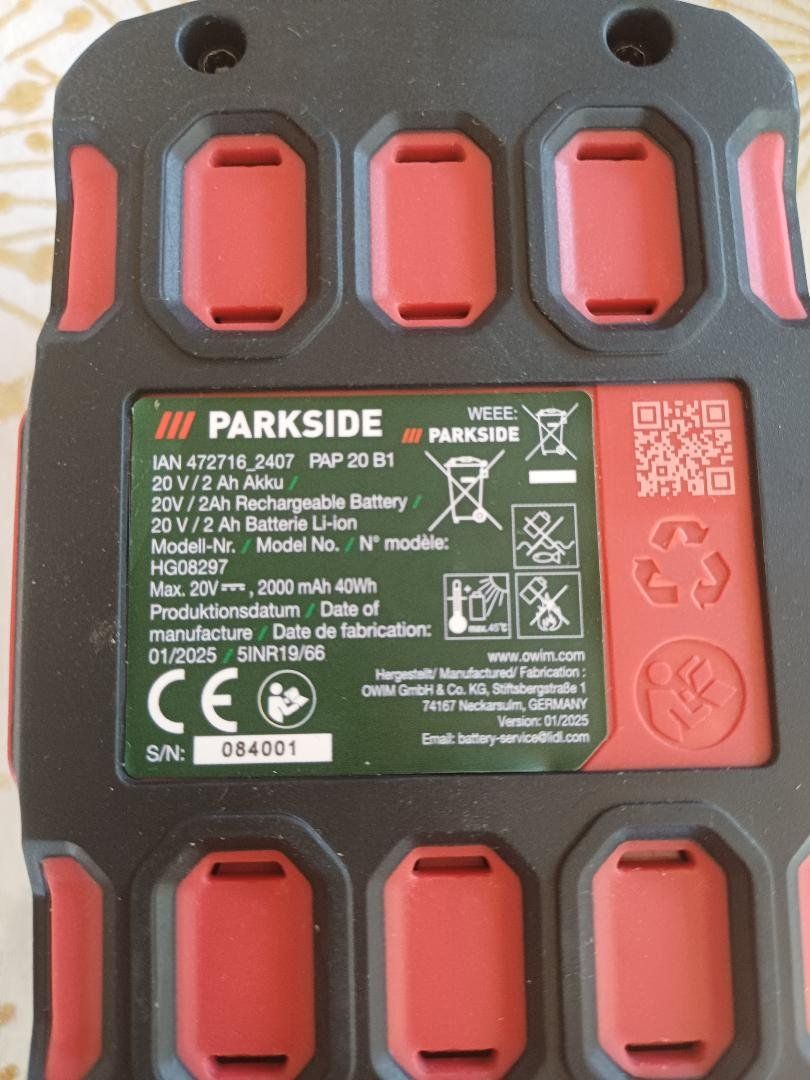 Parkside Caricatori & Batterie: Akku Parkside 20 V. / 2,4 AH – Nuovo e nell'imballaggio originale da Pâquier-Montbarry venduto da PaulT 3