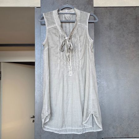 🐸 NILE LANGE BLUSE KLEID TUNIKA 100% RAMIE S TAUPE HELL