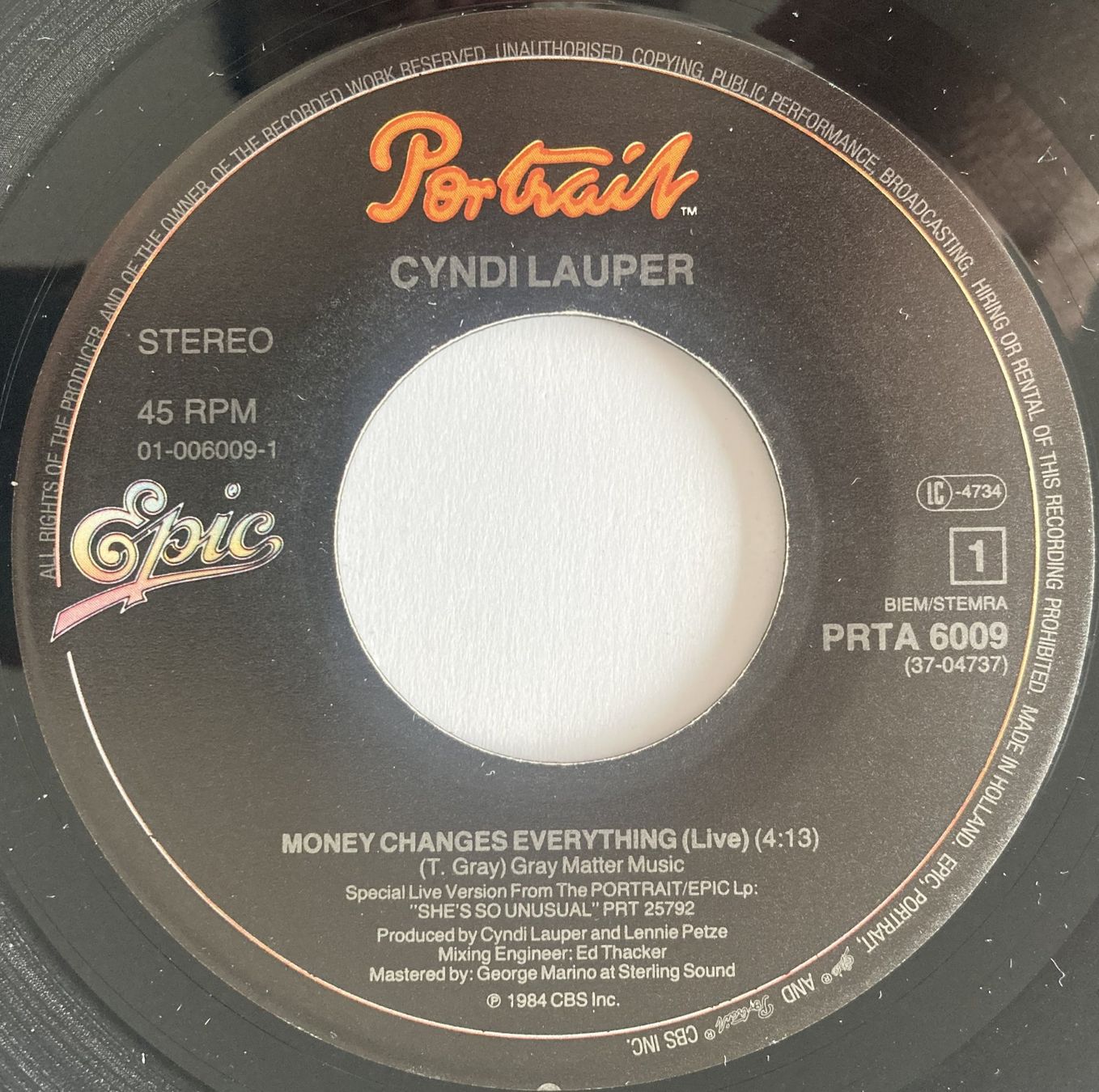 Vinyles: CYNDI LAUPER - MONEY CHANGES EVERYTHING – D'occasion à Bottens par hotter-than-hell 2