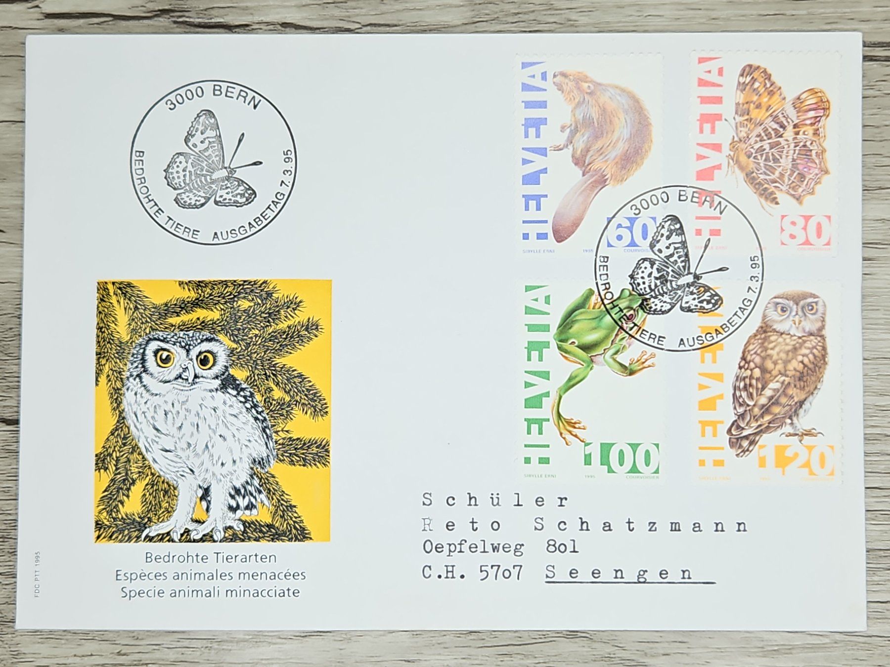 Tutti i francobolli: CL02 Enveloppe + Timbre Suisse 1995 – Usato da Cousset venduto da Patrick_Collections