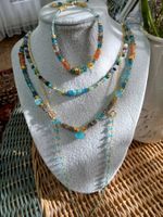 Schmuckset, 3 Halsketten+Armband+Ohrringe, neu