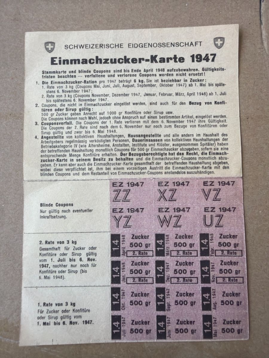 Altre raccolte & rarità: Einmachzucker-Karte 1947 – Usato da Aarau venduto da Tam6 1