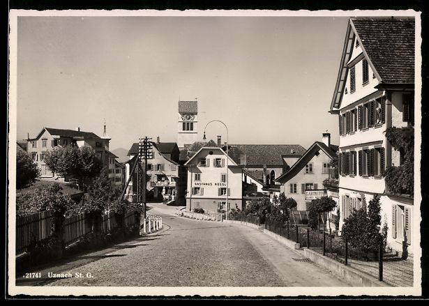 Ansichtskarten: Uznach /St. G., Strassenpartie mit Kirch – Gebraucht aus Berlin von bartko-reher