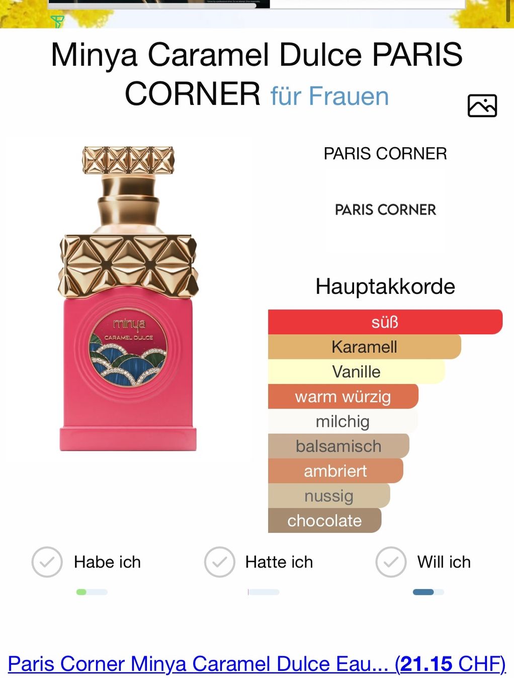 Profumi & Eau de Toilette: PARIS CORNER Minya Caramel Dulce EDP 5ML Abfüllung – Usato da Zürich venduto da deruja 1