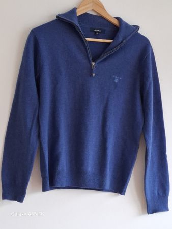 Pull Gant laine d'agneau bleu col zippé taille M