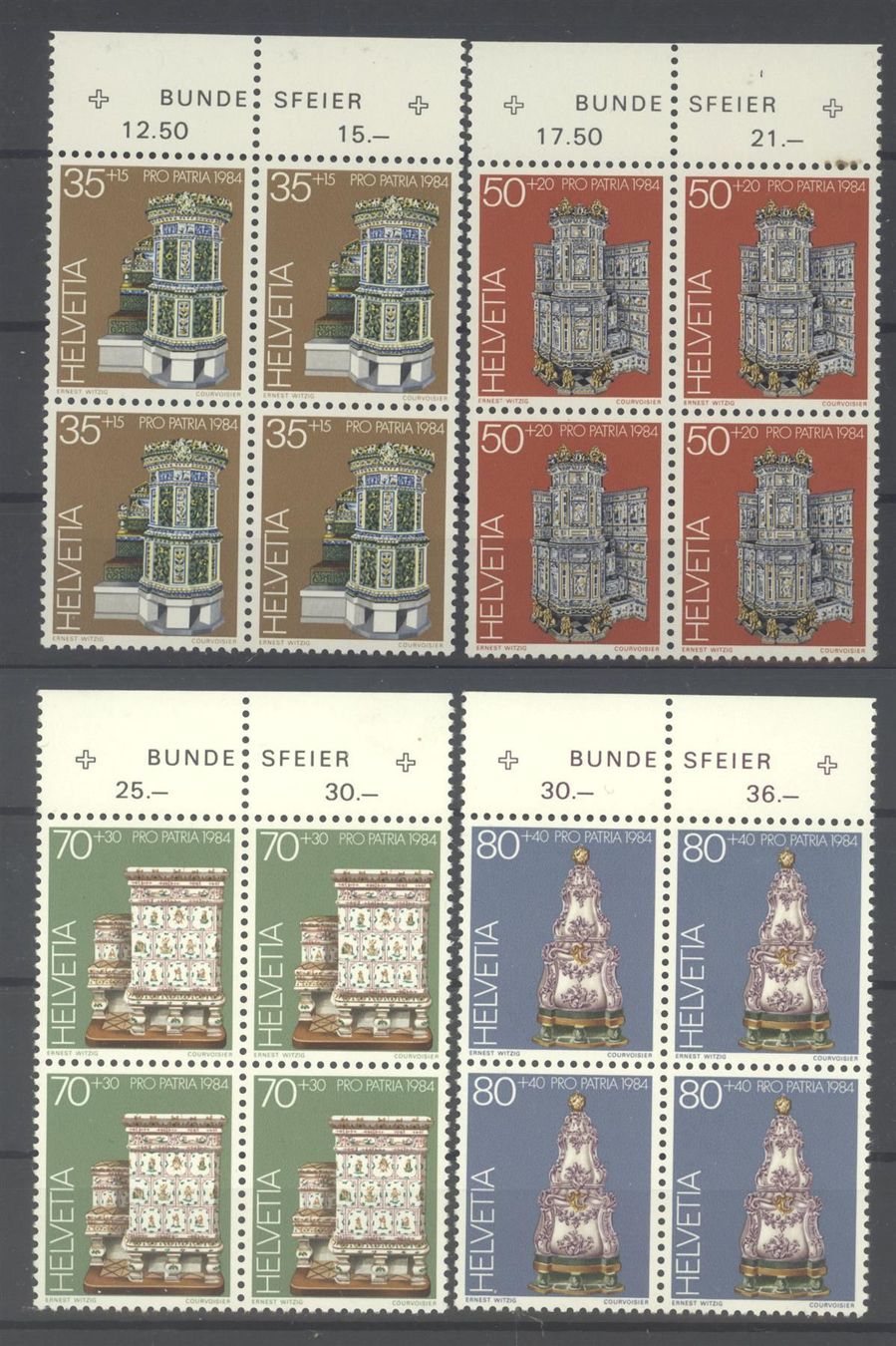 Tous les timbres: 1984, Pro Patria, Viererblöcke ** – D'occasion à Willisau par Vollstempel