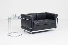 Cassina LC2 2-Sitzer Sofa von Le Corbusier, schwarzes Leder