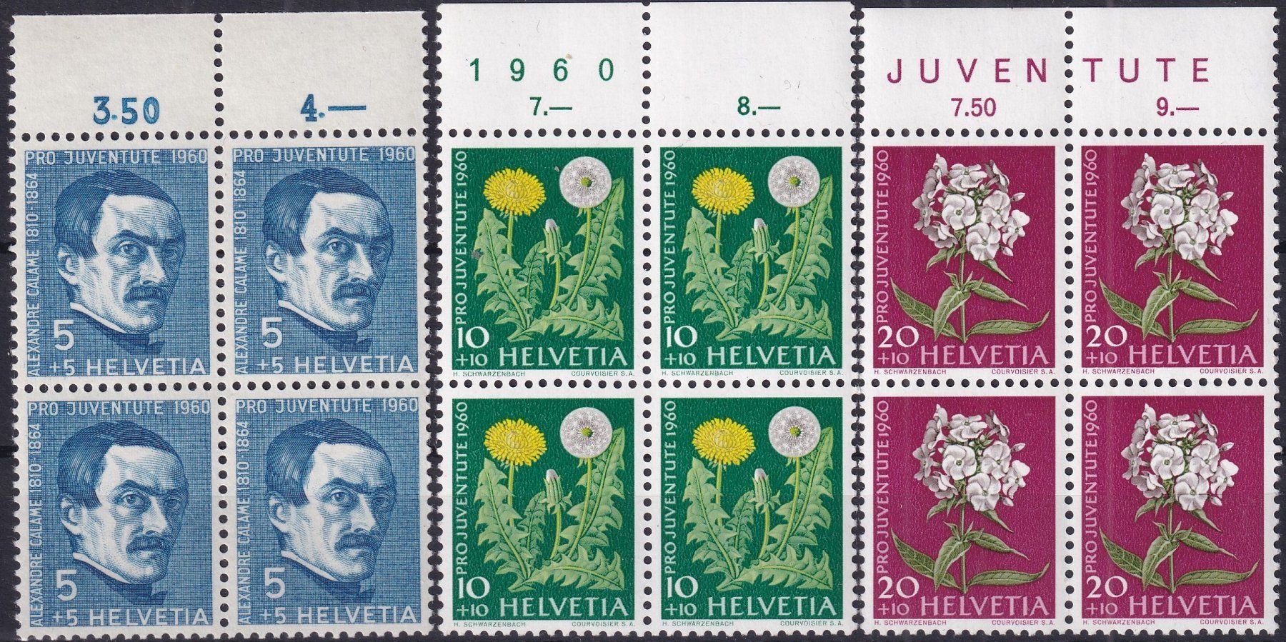Tutti i francobolli: 1960, J183-187 im Viererblock ** postfrisch, Kat: 28.-+ – Usato da Sursee venduto da Luzernerraute 1