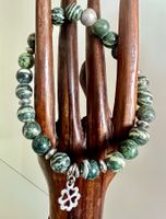 Glücks Armband Serpentin mit Kleeblatt Silberperle Unikat