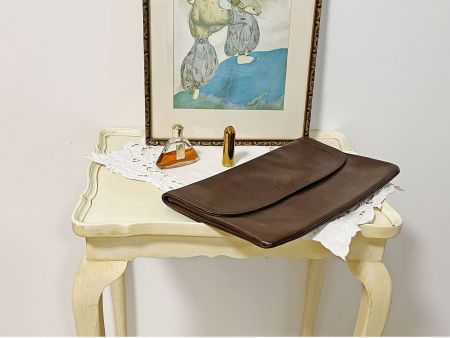 Clutch Leder dunkelbraun Tasche VINTAGE 1960s