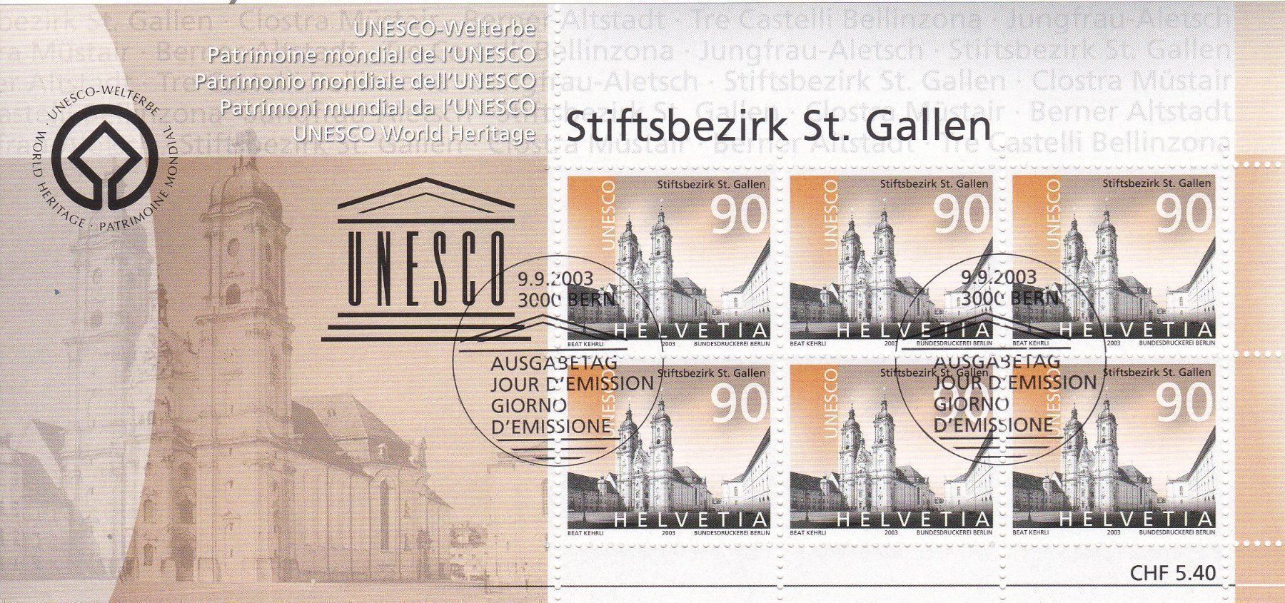 Tutti i francobolli: ET UNESCO Kleinbogenserie 2003 – Usato da Schliern b. Köniz venduto da joni20 1