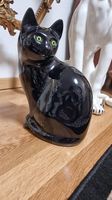 Keramik Katze Statue schwarz, grüne Augen
