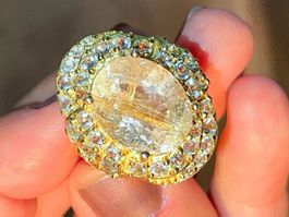 Gold Rutile Quartz & Blue Topaz SS925 14k Gold Vermeil Ring