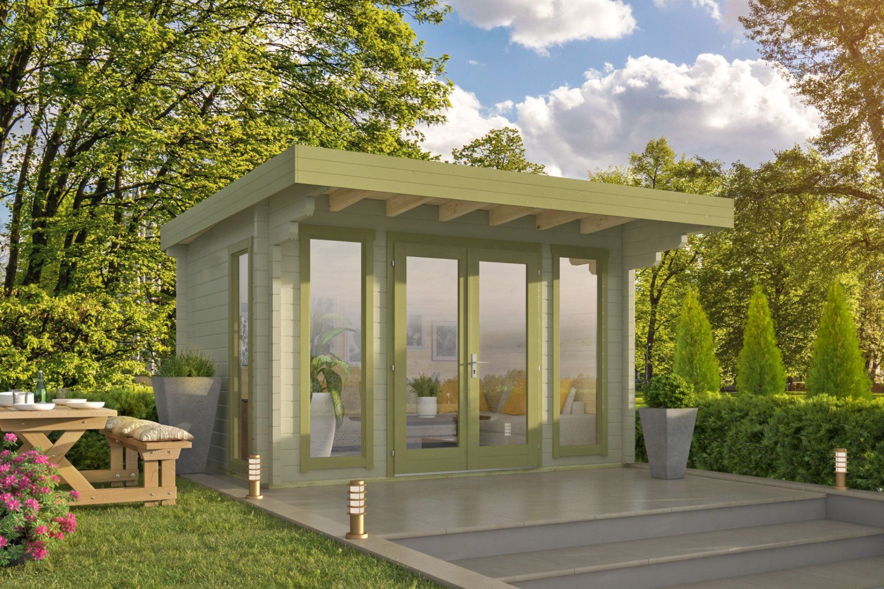 Gartenhäuser & Gewächshäuser: Modernes Blockhaus / Gartenhaus Whitegate 70 mm – Neu und originalverpackt aus Waldshut-Tiengen von GardenLux-Outdoor 1