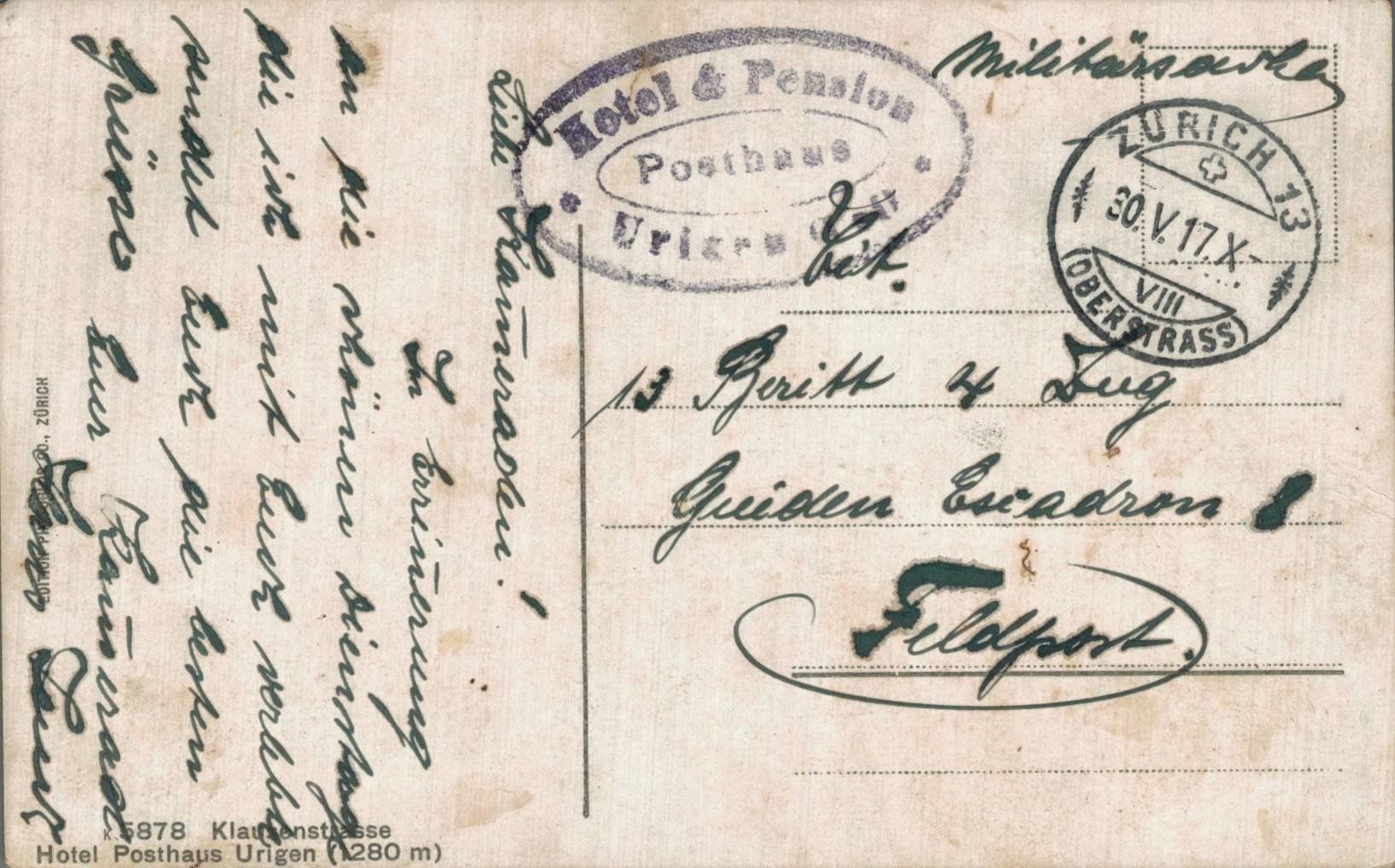 Cartes postales: Ansichtskarte Klausenstrasse - Hotel Posthaus Urigen 1917 – D'occasion à Luzern par Kartenansicht 1