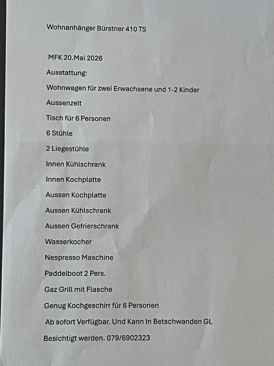 Bürstner Veicoli da campeggio: Wohnanhänger Bürstner 410TS – Usato da Betschwanden venduto da Dognose 9