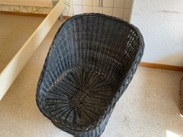 Korbsessel mit Polster, schwarz, guter Zustand
