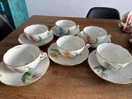6 Herend Hungary Teetassen mit Unterteller, Handbemalt, 1988
