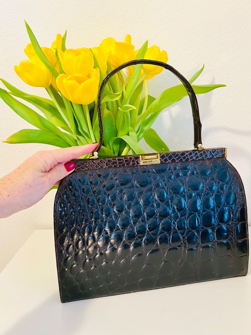 Taschen für Damen: Kroko Leder Handtasche - Top! – Gebraucht aus Rüschlikon von topswissvintage 5