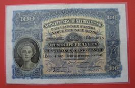 100 Fr.-Note 1943, 11 M / 064045, gefaltet / laminiert!