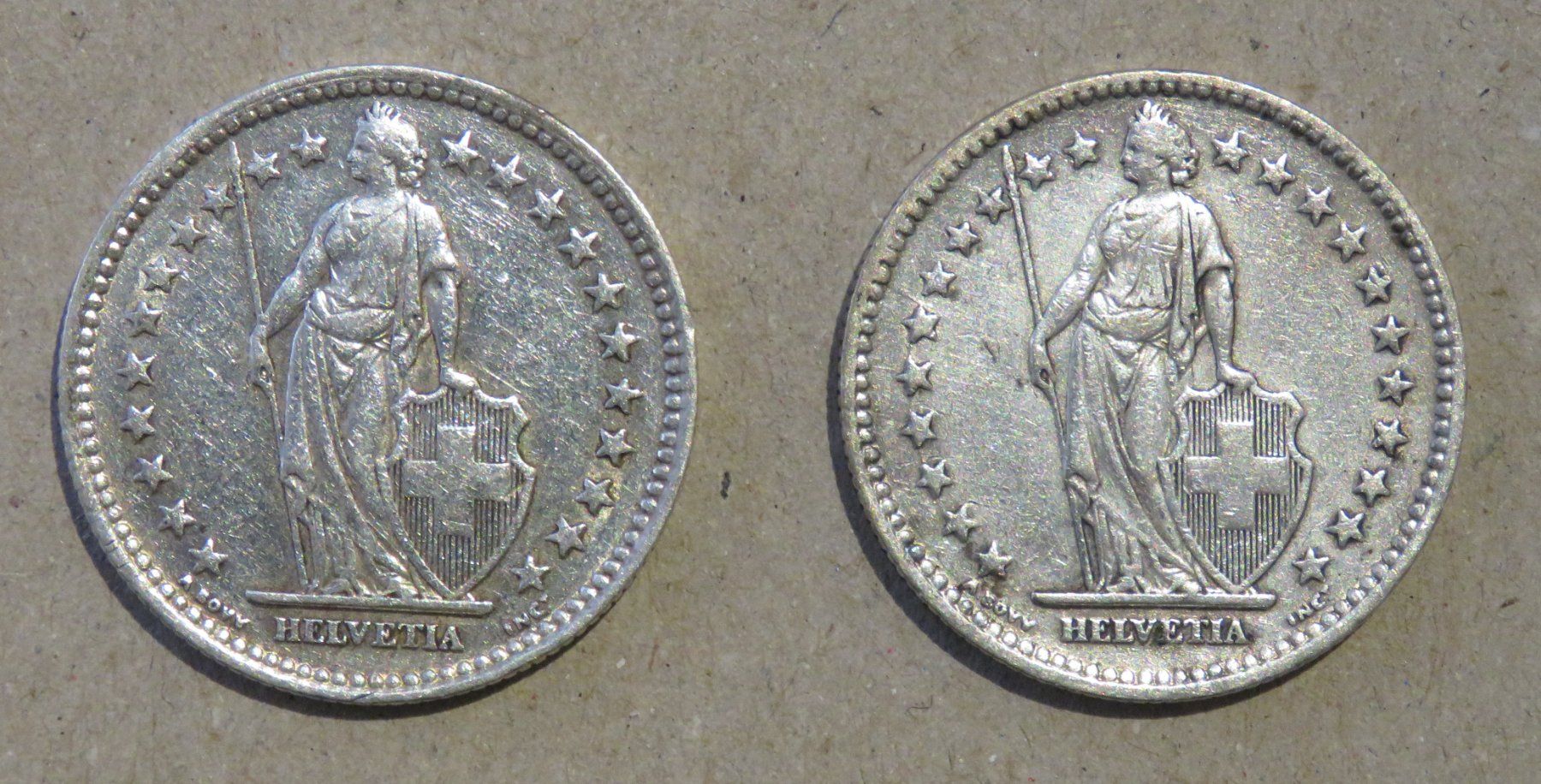 Toutes les monnaies: 2 x Fr. 2.-  1941 und 1945  Silber – D'occasion à Kreuzlingen par Koi4 1