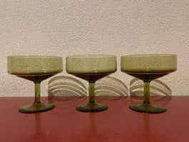 3er Set - dunkelgrüne Sektgläser  - Mid-Century, Vintage