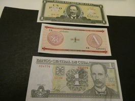Cuba, 3 alte Geldscheine