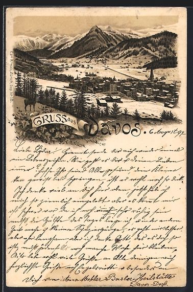 Cartes postales: Litho Davos, Ortspanorama im Winter – D'occasion à Berlin par bartko-reher
