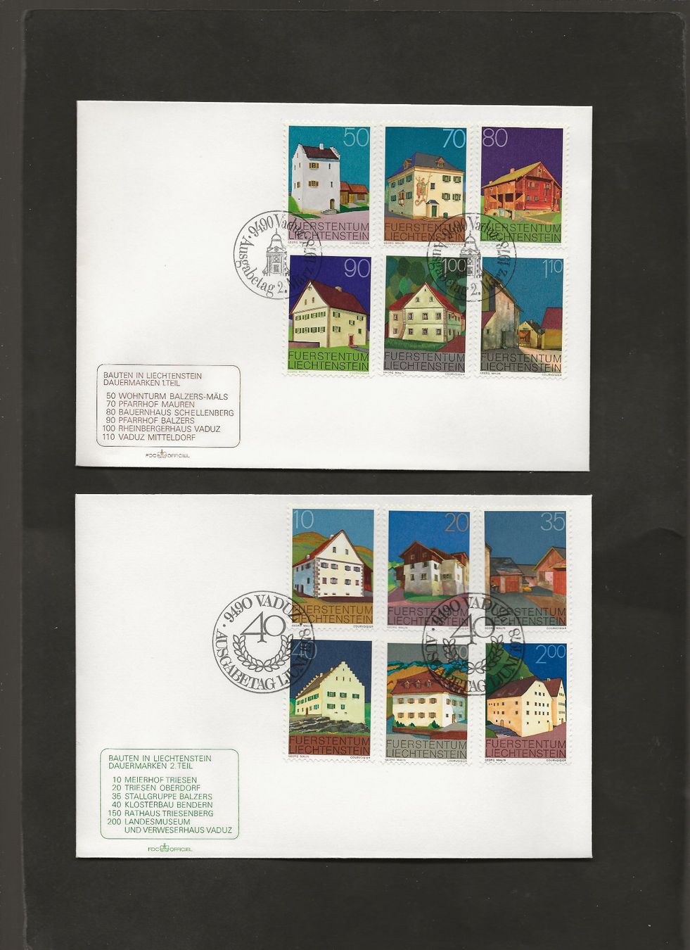Tutti i francobolli: 16 FDC Liechtenstein 1978 bis 1980 – Usato da Au ZH venduto da xelagreb01 1