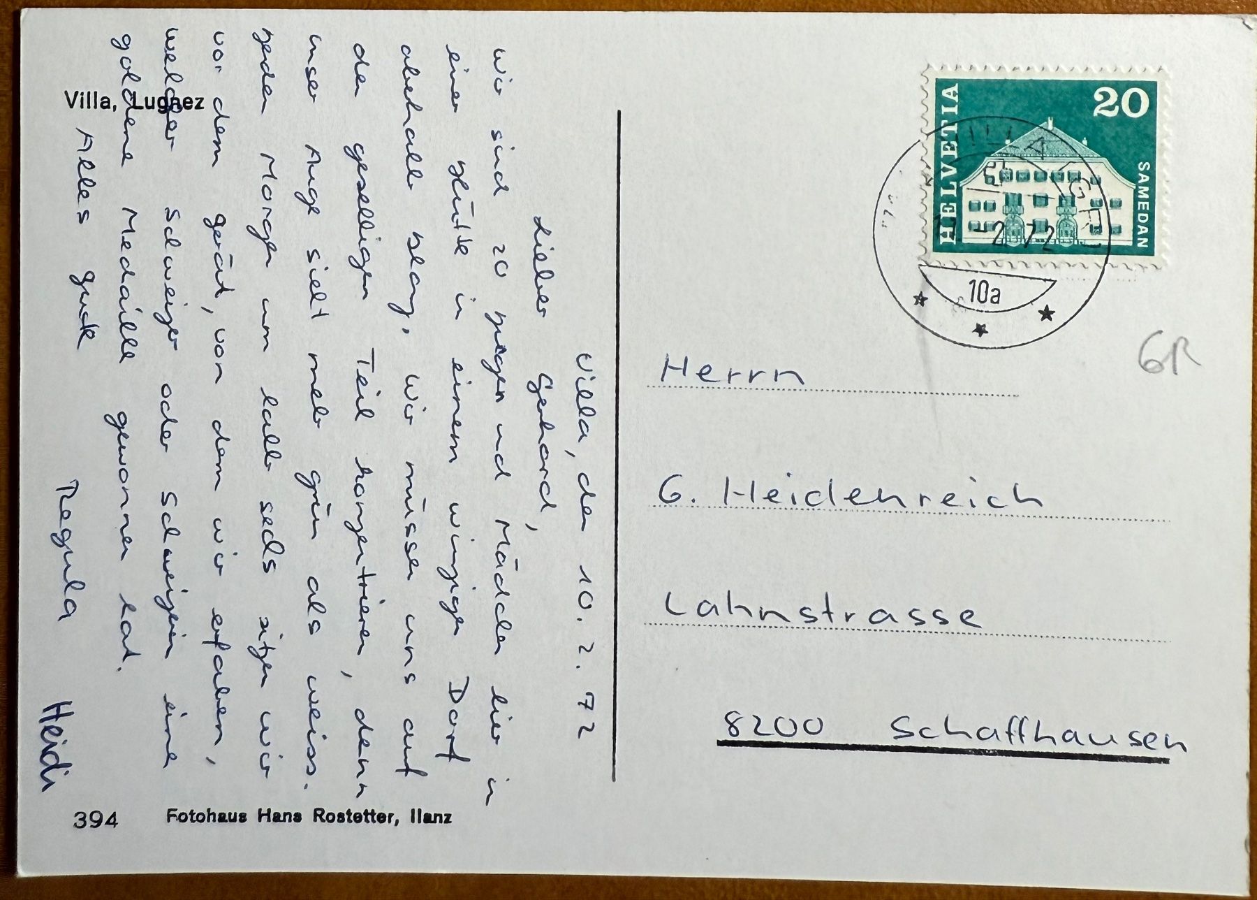Cartoline postali: Villa, Lugnez 1972 – Usato da Lutry venduto da Ediego 1