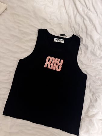 Miu Miu Tanktop schwarz mit Strass 