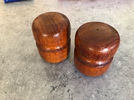 Condiments - Salière poivrière bois vintage lot 2 bon état