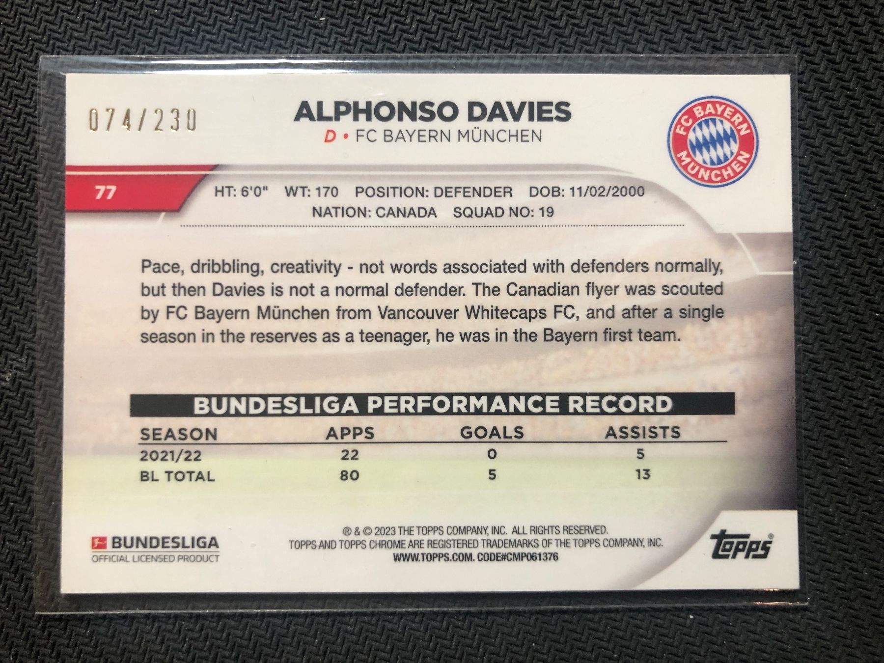 Topps Carte collezionabili: Topps Chrome Alphonso Davies /230 – Usato da Wangenried venduto da Garagara 1