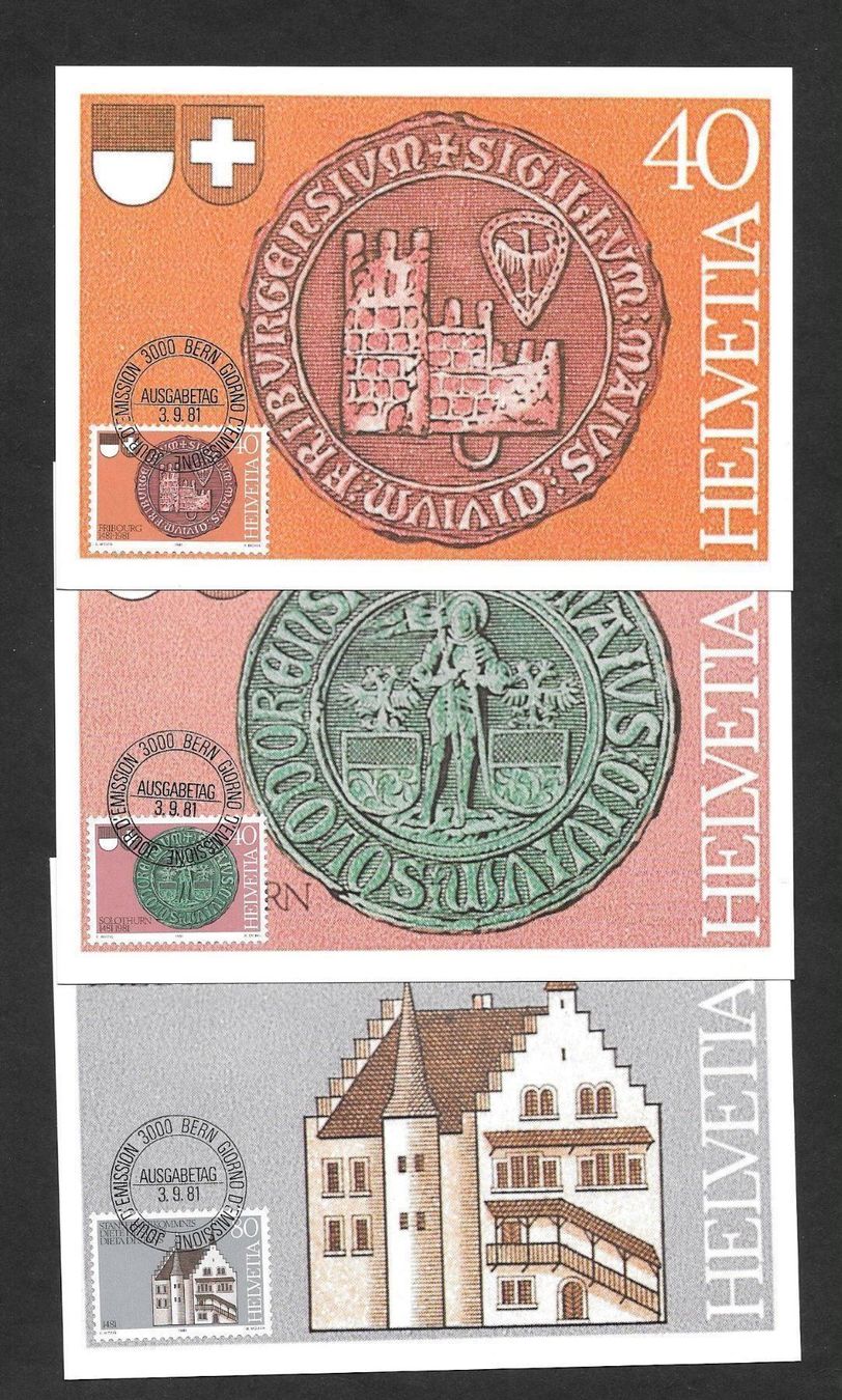 Tutti i francobolli: 3 Maximumkarten Serie 660-662 ET Bern 3.9.1981 – Nuovo (secondo la descrizione) da Olten venduto da clotaldi