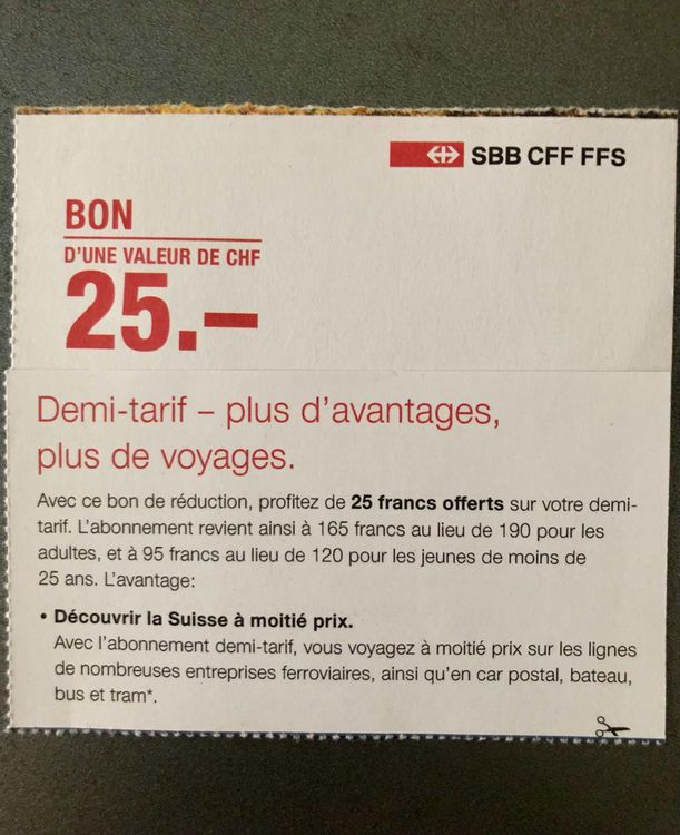 Bon de réduction pour demi tarif CFF / Gutschein SBB | Kaufen auf Ricardo