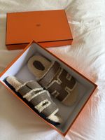 Hermes Chypre sandals shearling brown suede 40