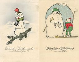 Schneemann zum Neujahr 2 AK mit Kinder ab 1922 Motiv gut erh
